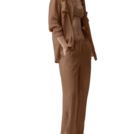 alo Women's Semi-Sheer Golden Hour Button Down Long Sleeve Sun Kissed Brown