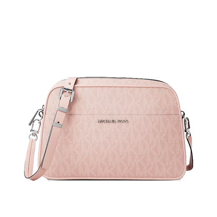 Michael Kors Women's Jet Set Small Signature Logo Camera Crossbody Bag Smokey Rose/Silver