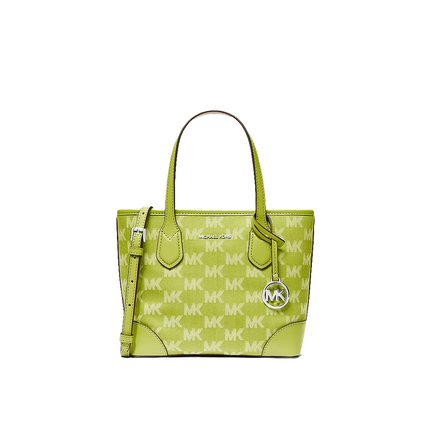 Michael Kors Women's Eva Extra-Small Logo Jacquard Denim Convertible Tote Bag Lime/Silver