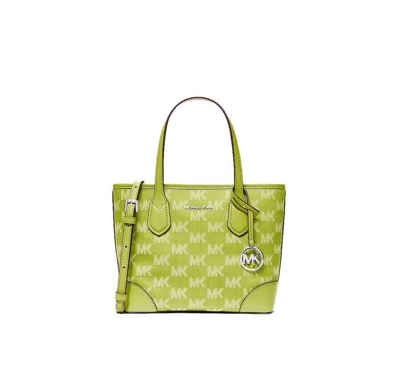 Michael Kors Women's Eva Extra-Small Logo Jacquard Denim Convertible Tote Bag Lime/Silver