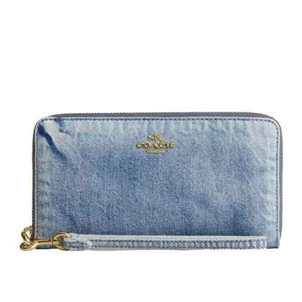 Coach Women's Long Zip Around Wallet In Loved Denim Gold/Light Indigo