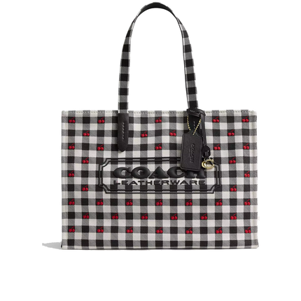 Coach Women's Tote Bag With Gingham Print Gold/Black Multi
