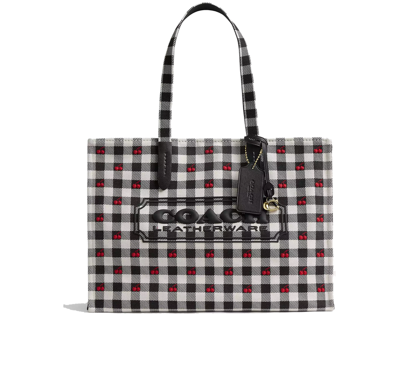 Coach Women's Tote Bag With Gingham Print Gold/Black Multi