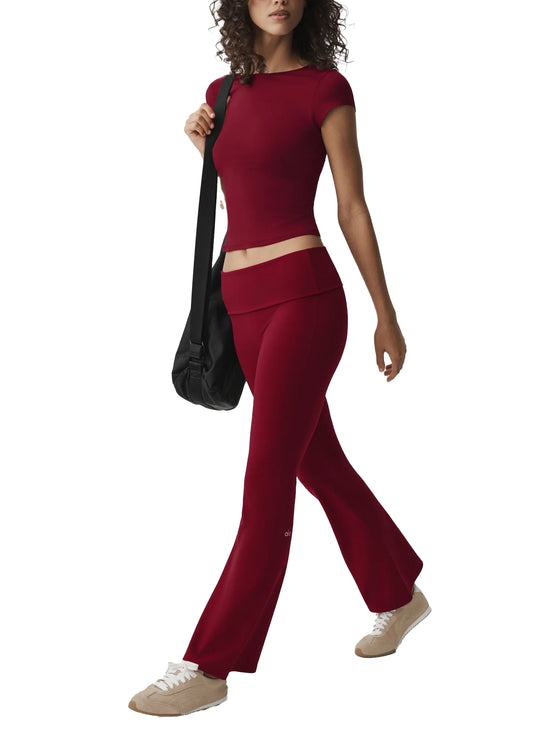alo Women's ALO Softsculpt Full Foldover Flare Legging Summer Romance Red