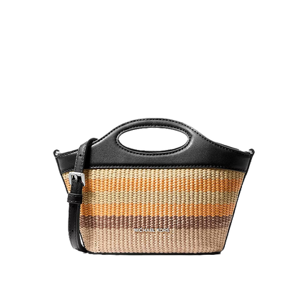 Michael Kors Women's Tatum Small Striped Woven Crossbody Bag Black