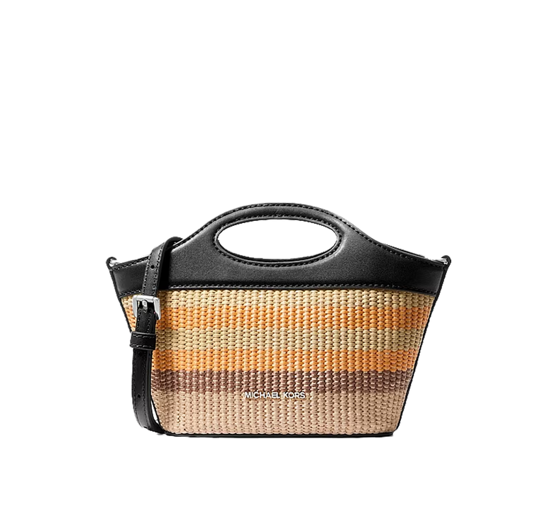 Michael Kors Women's Tatum Small Striped Woven Crossbody Bag Black