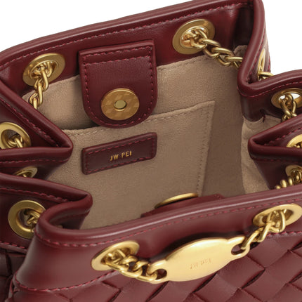 JW PEI Women's Yara Hand Woven Bucket Bag Burgundy
