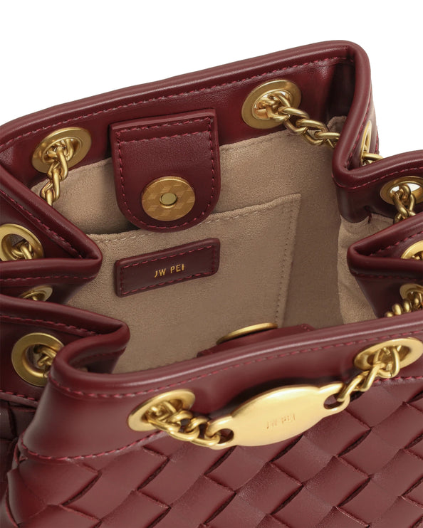 JW PEI Women's Yara Hand Woven Bucket Bag Burgundy