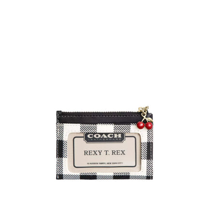 Coach Women's Mini Skinny Id Case With Gingham Print And Charm Gold/Black Multi