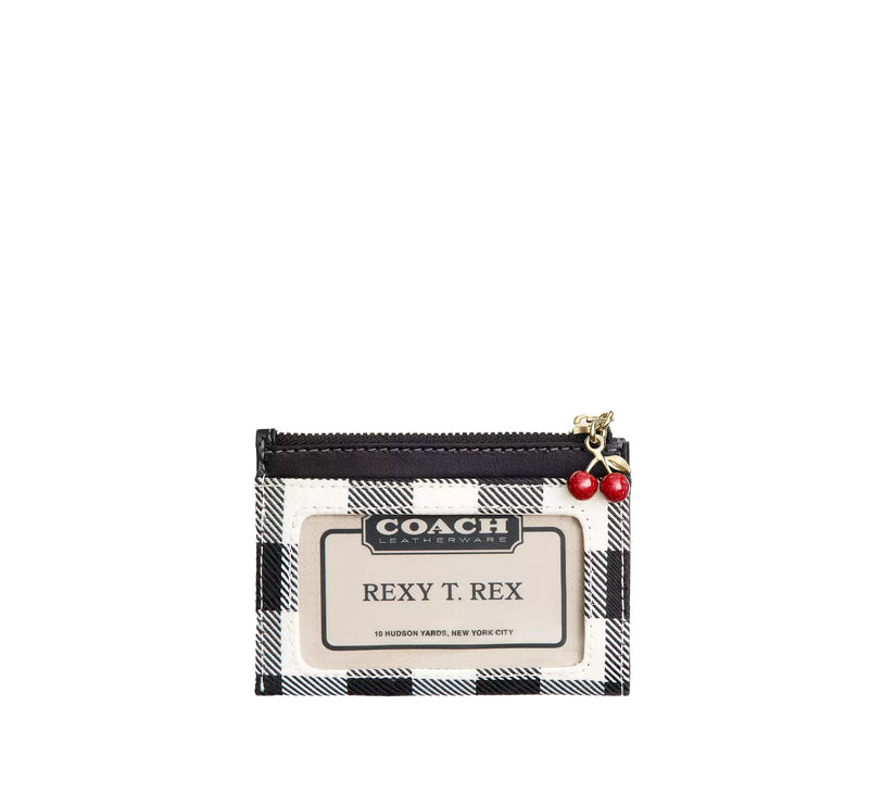 Coach Women's Mini Skinny Id Case With Gingham Print And Charm Gold/Black Multi