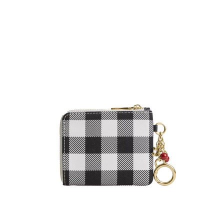 Coach Women's Small Corner Zip Wallet With Gingham Print And Charms Gold/Black Multi