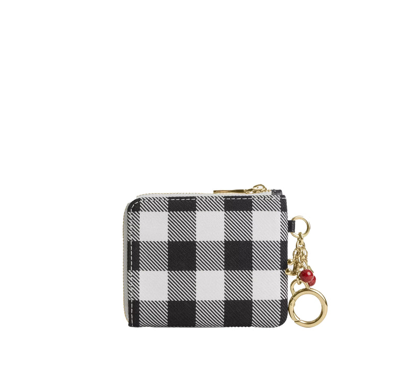Coach Women's Small Corner Zip Wallet With Gingham Print And Charms Gold/Black Multi