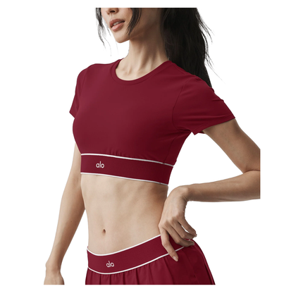 alo Women's ALO Softsculpt Amp It Up Short Sleeve Bra Summer Romance Red
