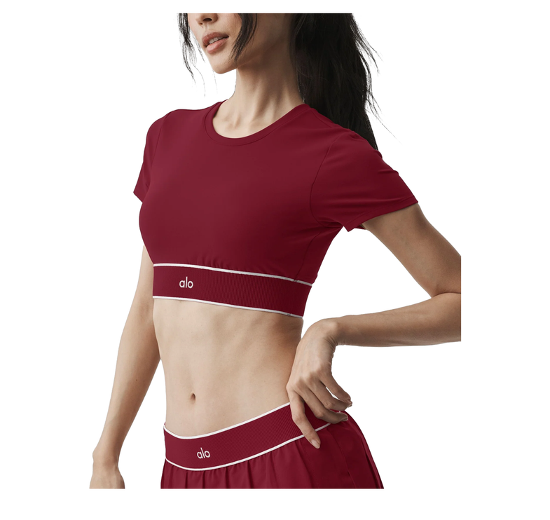 alo Women's ALO Softsculpt Amp It Up Short Sleeve Bra Summer Romance Red