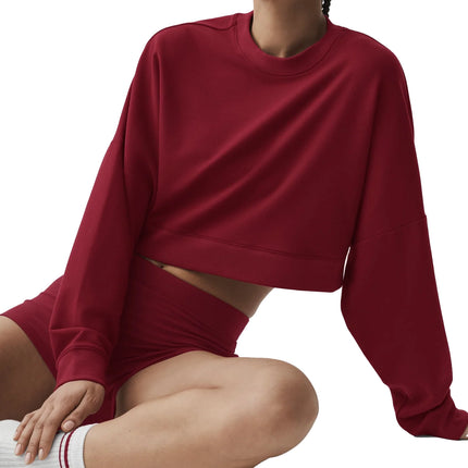 alo Women's Cropped Sway Crew Neck Pullover Summer Romance Red