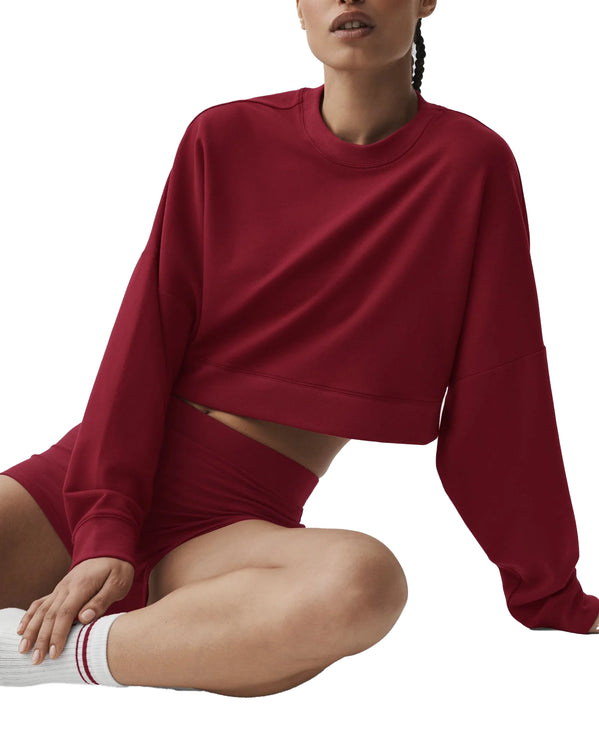 alo Women's Cropped Sway Crew Neck Pullover Summer Romance Red