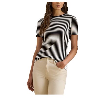Polo Ralph Lauren Women's Striped Stretch Cotton Crewneck Tee Lauren Navy/Cream