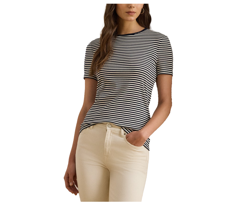 Polo Ralph Lauren Women's Striped Stretch Cotton Crewneck Tee Lauren Navy/Cream