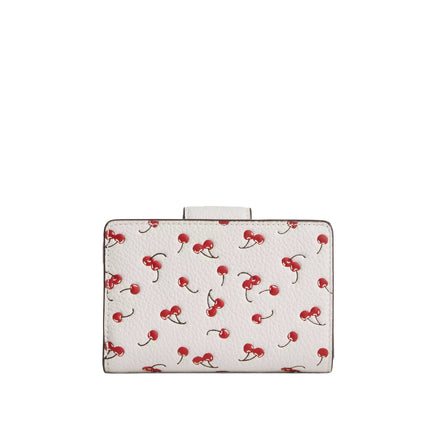 Coach Women's Medium Corner Zip Wallet With Cherry Print Gold/Chalk Multi