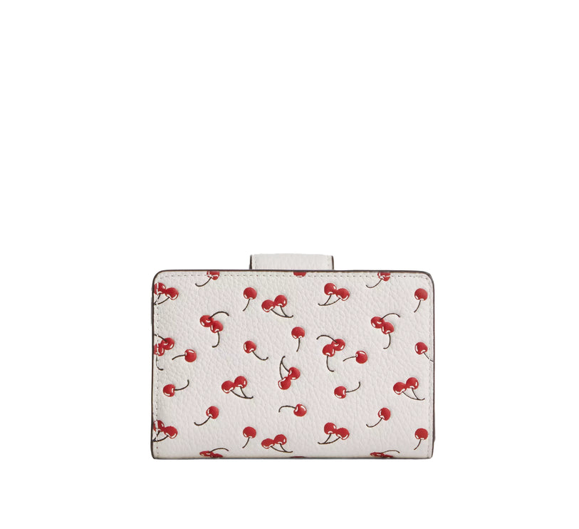 Coach Women's Medium Corner Zip Wallet With Cherry Print Gold/Chalk Multi