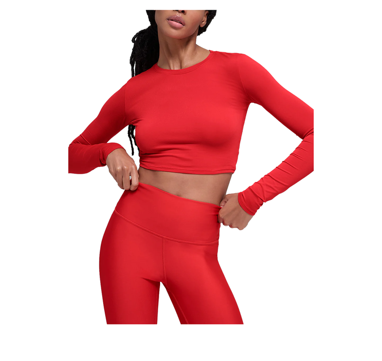 alo Women's Alosoft Crop Finesse Long Sleeve Bright Red