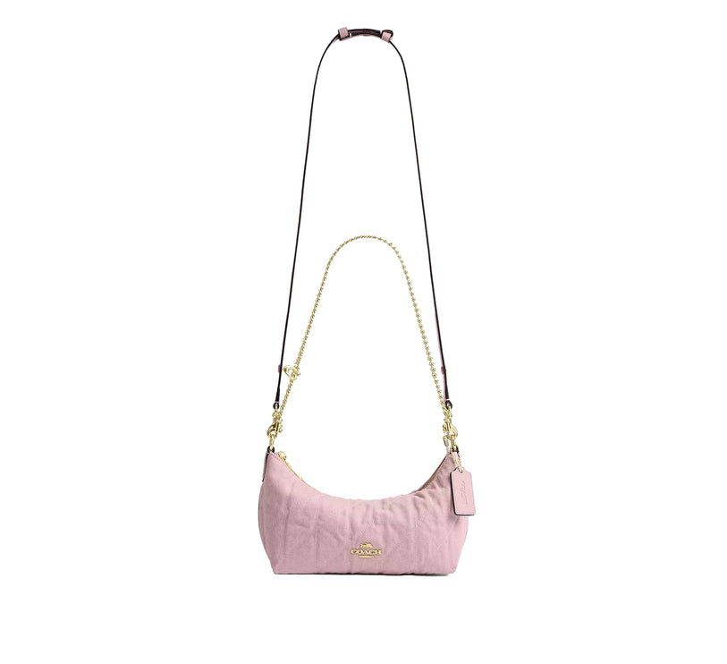 Coach Women's Caitlin Shoulder Bag In Regenerative Cotton With Quilting And Charm Gold/Light Pink