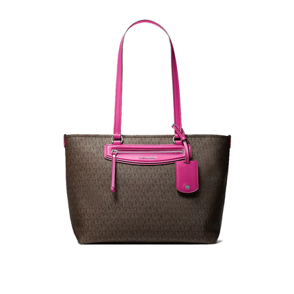 Michael Kors Women's Jet Set Travel Medium Signature Logo Tote Bag Raspberry/Silver