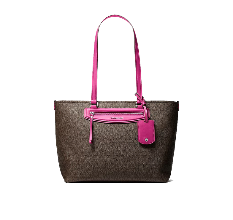 Michael Kors Women's Jet Set Travel Medium Signature Logo Tote Bag Raspberry/Silver