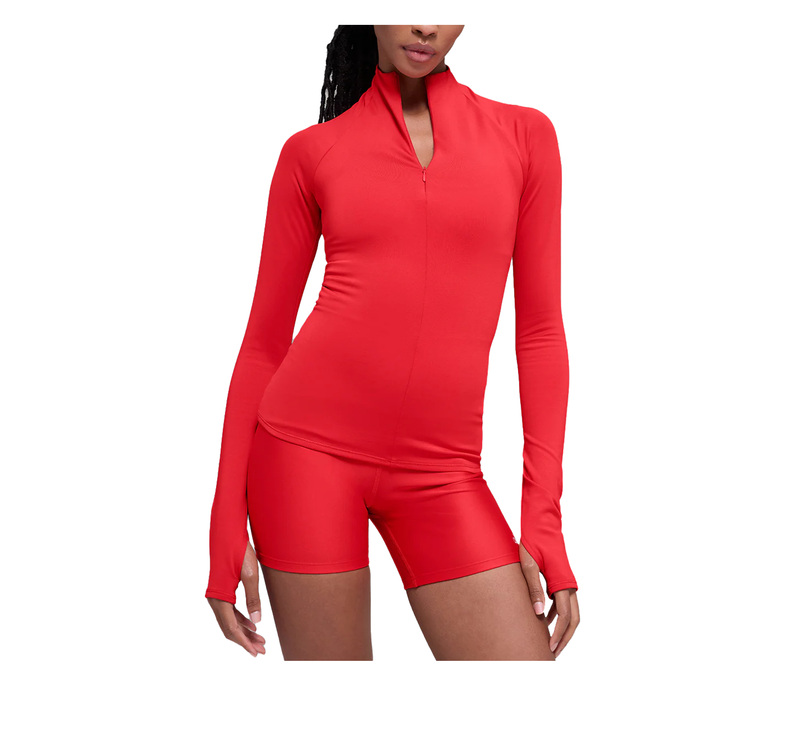 alo Women's Airlift Winter Warm 1/4 Zip Long Sleeve Bright Red