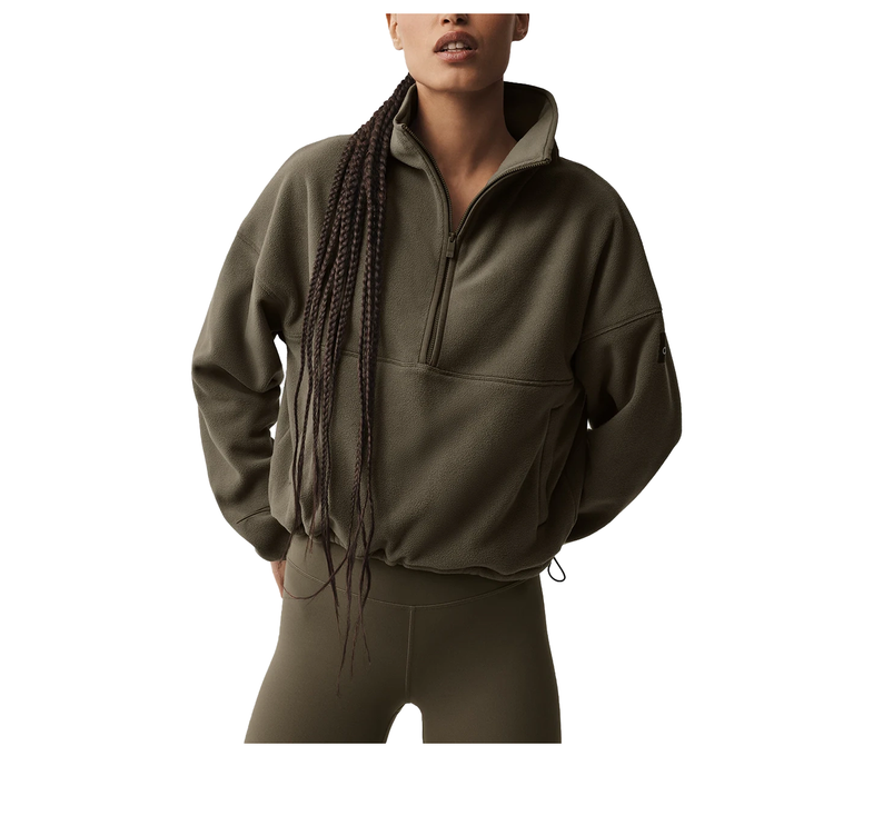 alo Women's Polar Fleece Retreat Cover Up Olive Tree