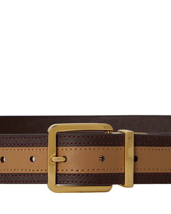 Polo Ralph Lauren Women's Two-Tone Reversible Crosshatch Belt Camel/Chestnut Brown