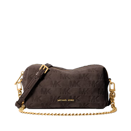 Michael Kors Women's Bryant Small Logo Embossed Suede Convertible Crossbody Bag Chocolate/Gold