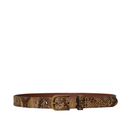 Polo Ralph Lauren Women's Rounded-Buckle Embossed Skinny Belt Tan Multi