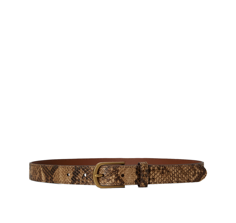 Polo Ralph Lauren Women's Rounded-Buckle Embossed Skinny Belt Tan Multi