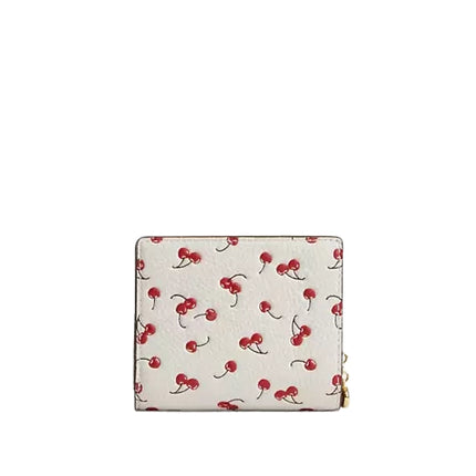 Coach Women's Snap Wallet With Cherry Print Gold/Chalk Multi
