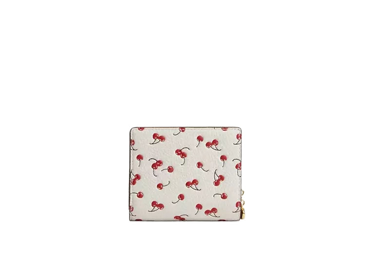 Coach Women's Snap Wallet With Cherry Print Gold/Chalk Multi