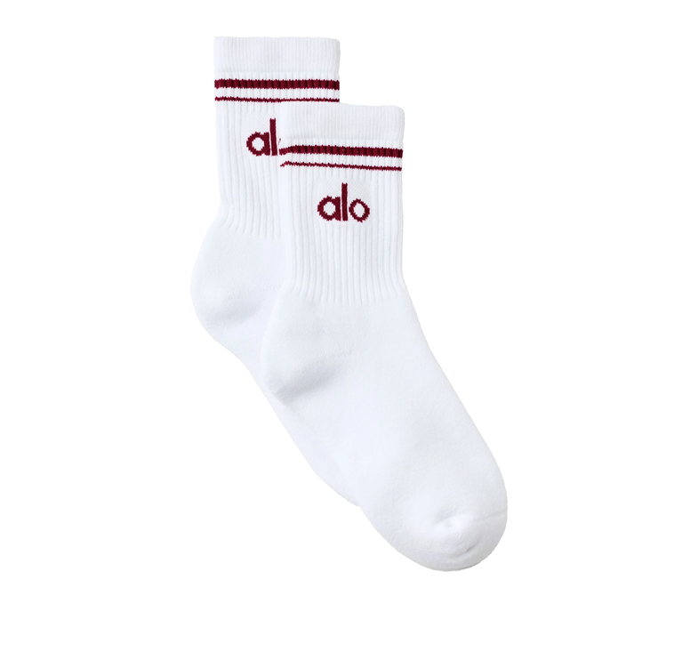 alo Unisex Half-Crew Throwback Sock White/Summer Romance Red