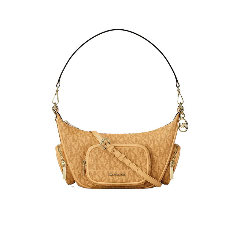 Michael Kors Women's Merritt Small Signature Logo Convertible Shoulder Bag Honeywheat/Gold