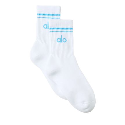 alo Unisex Half-Crew Throwback Sock White/Azure Blue