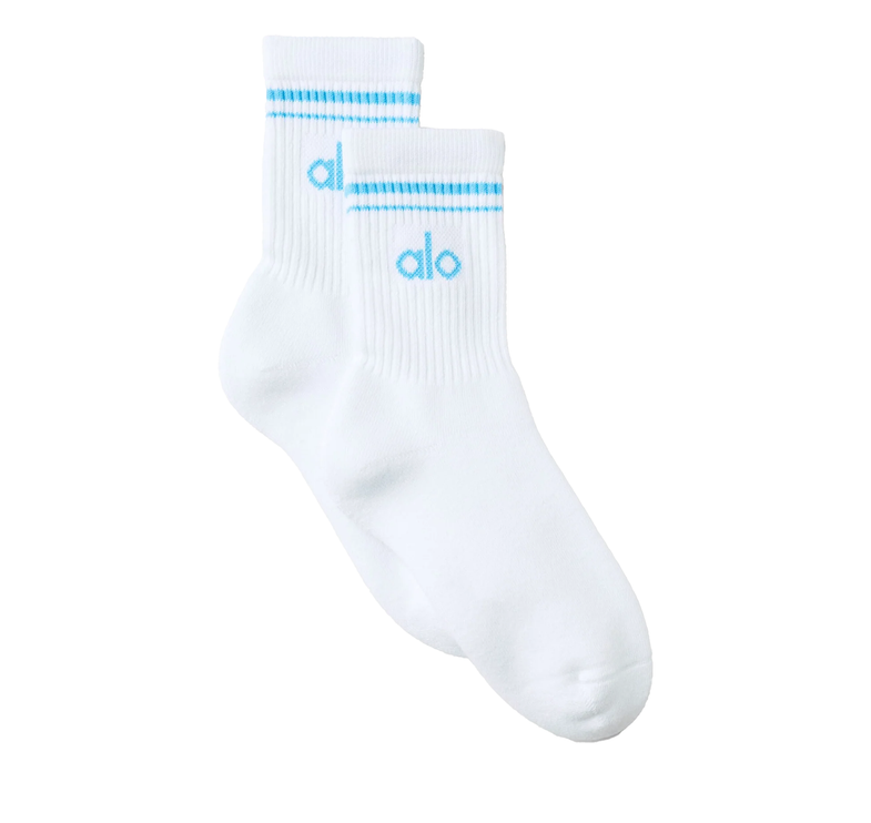 alo Unisex Half-Crew Throwback Sock White/Azure Blue