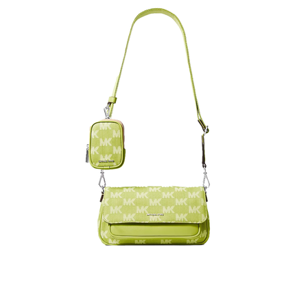 Michael Kors Women's Jet Set Travel Small Logo Jacquard Denim Crossbody Bag With Pouch Lime/Silver