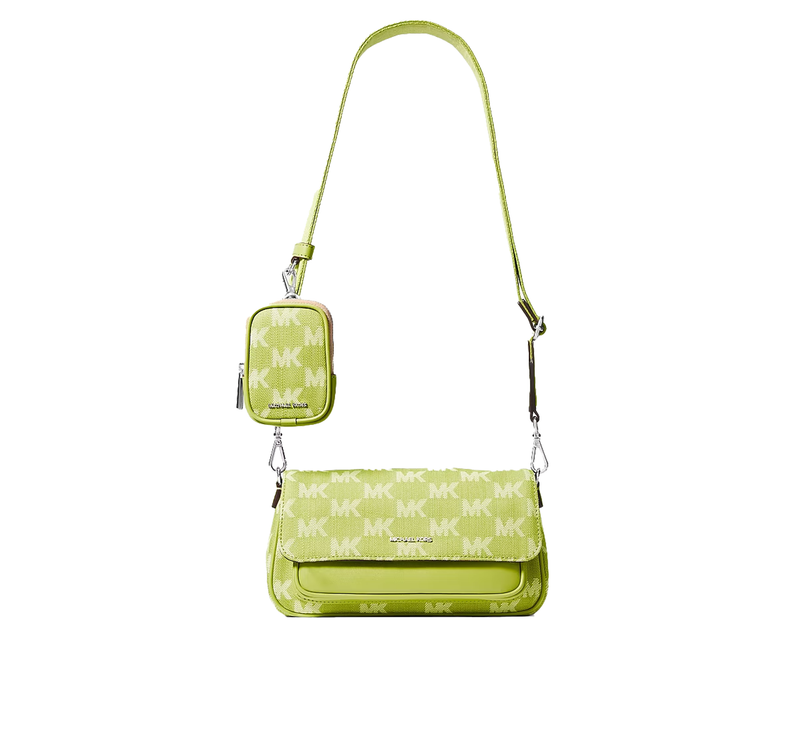 Michael Kors Women's Jet Set Travel Small Logo Jacquard Denim Crossbody Bag With Pouch Lime/Silver