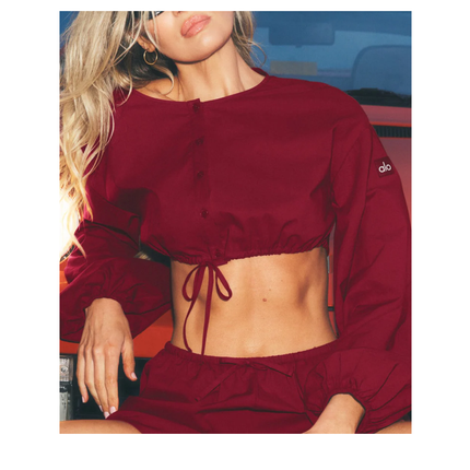 alo Women's Cotton Cropped Real Deal Long Sleeve Summer Romance Red