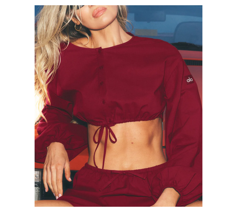 alo Women's Cotton Cropped Real Deal Long Sleeve Summer Romance Red