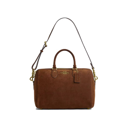 Coach Women's Rowan Large Satchel Bag Suede/Gold/Warm Brown