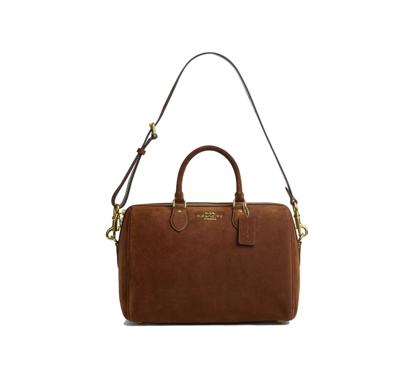 Coach Women's Rowan Large Satchel Bag Suede/Gold/Warm Brown
