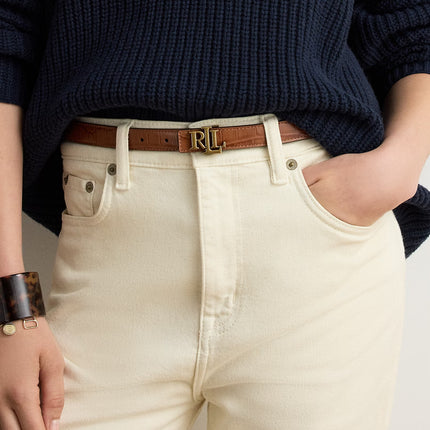Polo Ralph Lauren Women's Logo Reversible Embossed Skinny Belt Lauren Tan