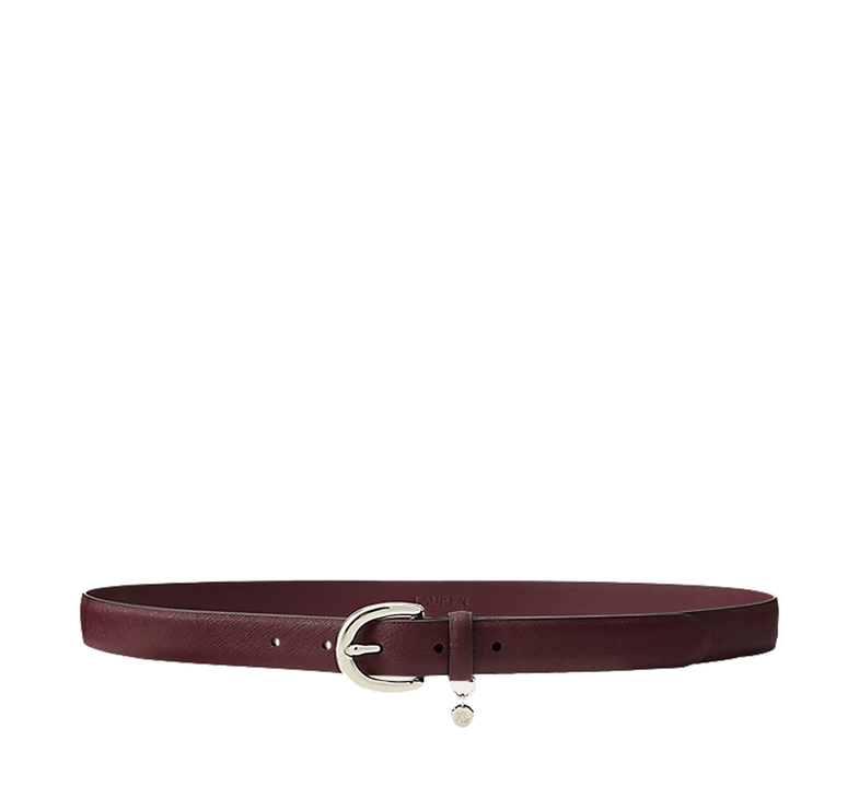 Polo Ralph Lauren Women's Charm Crosshatch Leather Belt Dark Garnet
