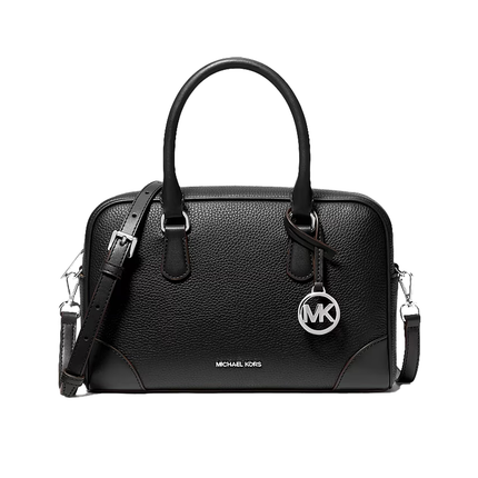 Michael Kors Women's Thompson Medium Pebbled Leather Satchel Bag Black/Silver