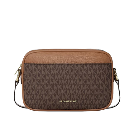 Michael Kors Women's Jet Set Travel Large Signature logo Camera Crossbody Bag Brown/Gold
